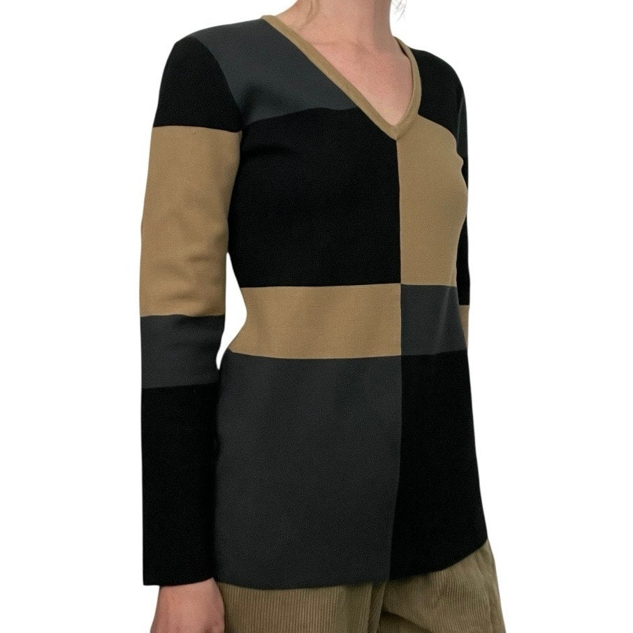 Doncaster Brown & Black Color Block V-Neck Sweater