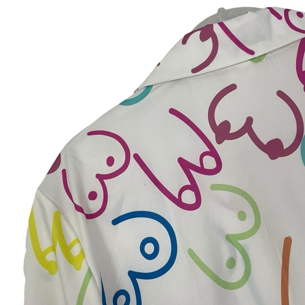 Unisex Colorful Breast Print Short Sleeve Button Down Shirt