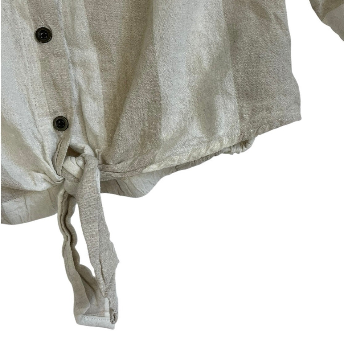 BDG Beige & White Striped Cropped Tie Front Button Down Blouse