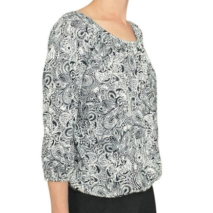Michael by Michael Kors Black & White Paisley Quarter Sleeve Blouse