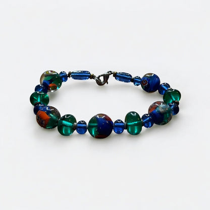 Vintage Blue & Green Marble Beaded Bracelet