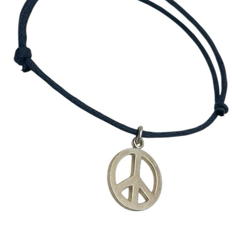 Vintage Silver Peace Sign Pendant Navy Blue Rope Bracelet