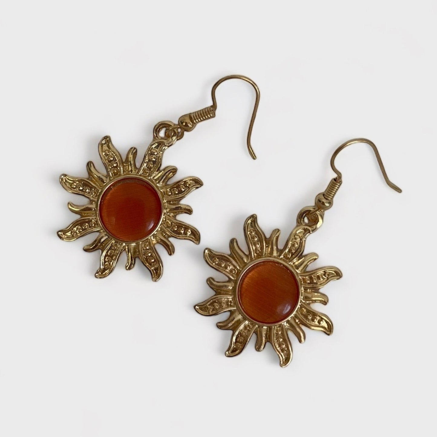 Beautiful Gold Sun Orange Gemstone Earrings