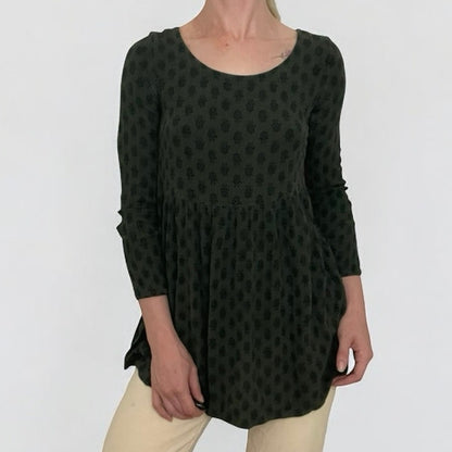 Forever 21 Green Boho Print A-Line Long Sleeve Open Cross Back Blouse