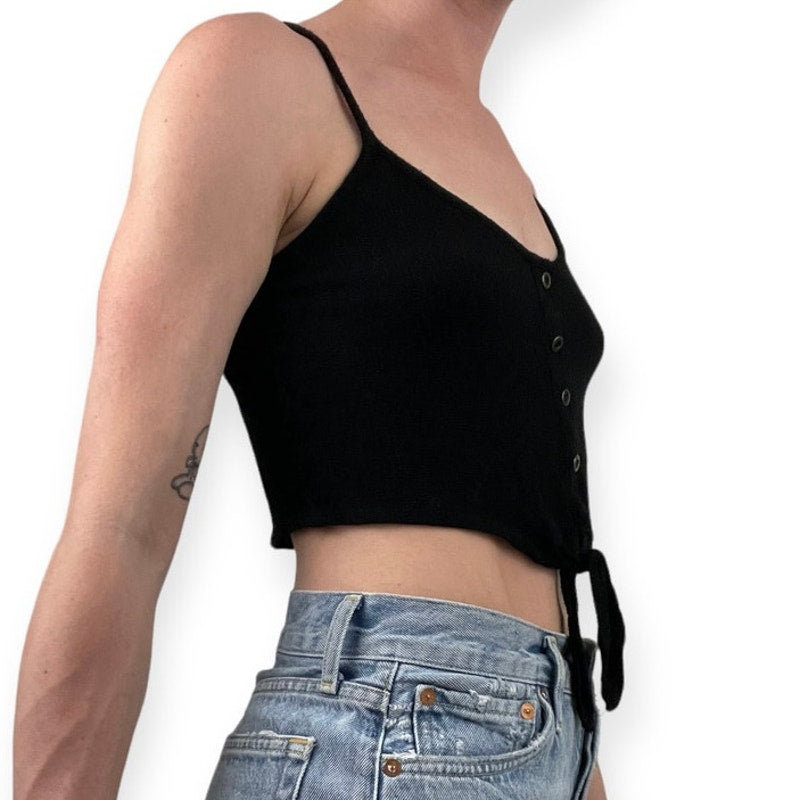 Bozzolo Black Soft Knit Cropped Button Front Tank Top