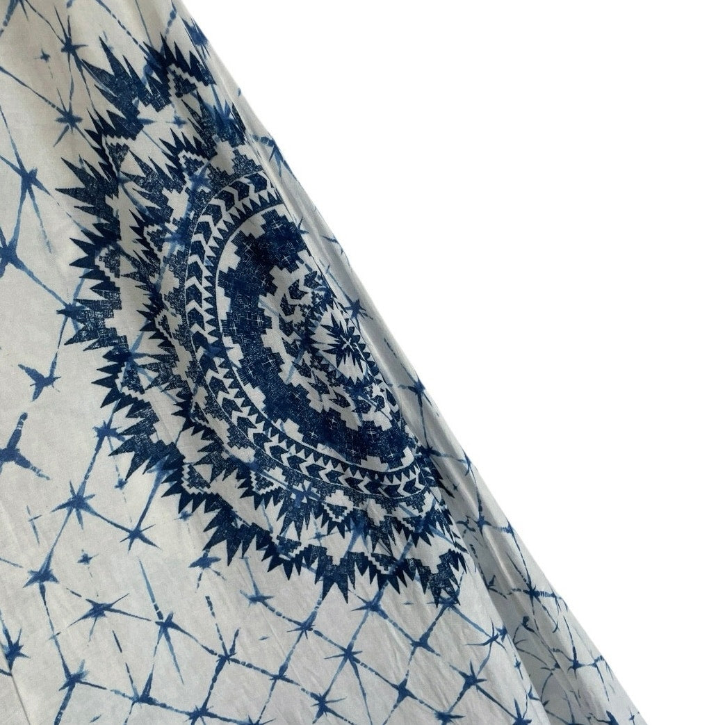 Desigual White & Blue Boho Halter Cross Open Back Side Slit Maxi Dress