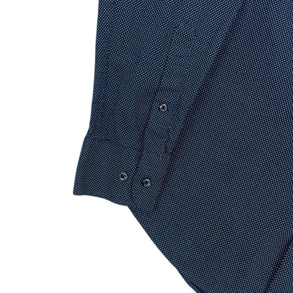 Nordstrom Rack Mens Navy Blue Polka Dot Long Sleeve Trim Fit Button Down Shirt