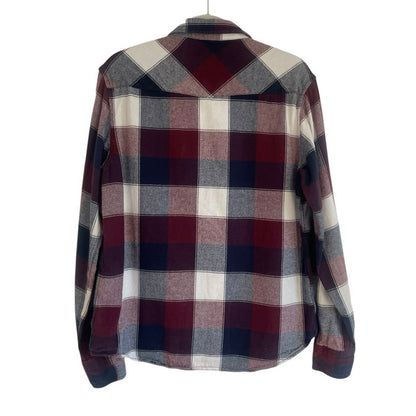 Coastal Mens Red & Navy Plaid Button Down Flannel Shirt