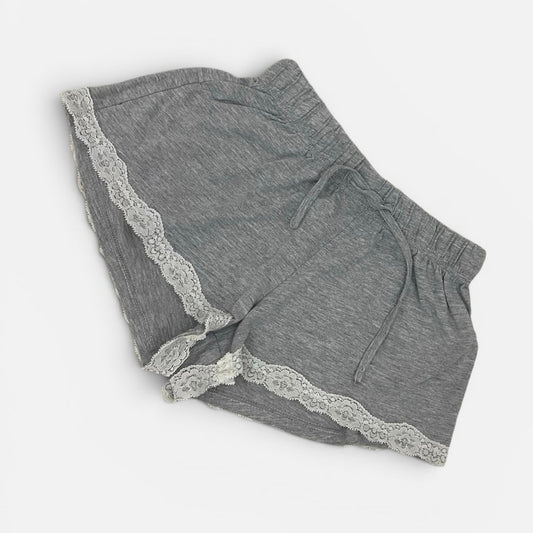 Grey & White Lace Trim Casual Lounge Mini Shorts