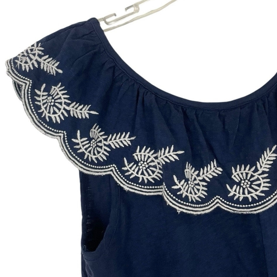 Moulinette Soeurs by Anthropologie Navy & White Boho Off the Shoulder Blouse