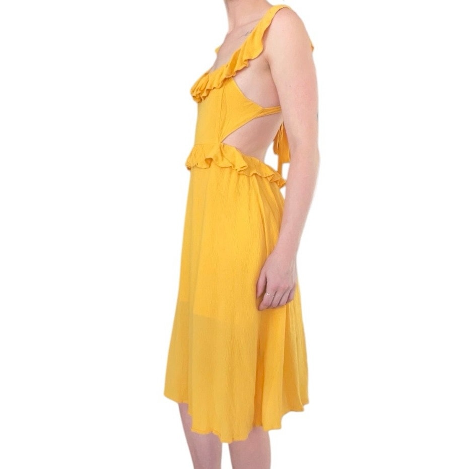 Forever 21 Yellow Ruffled Open Tie Back Mini Dress