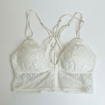 Aerie Cream Lace Strappy Back Padded Triangle Bralette