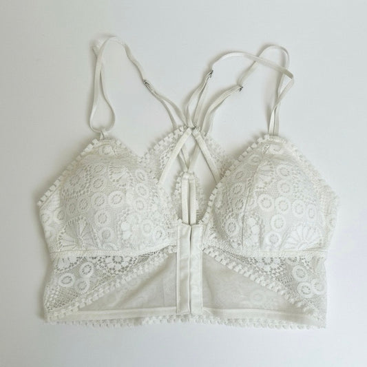 Aerie Cream Lace Strappy Back Padded Triangle Bralette