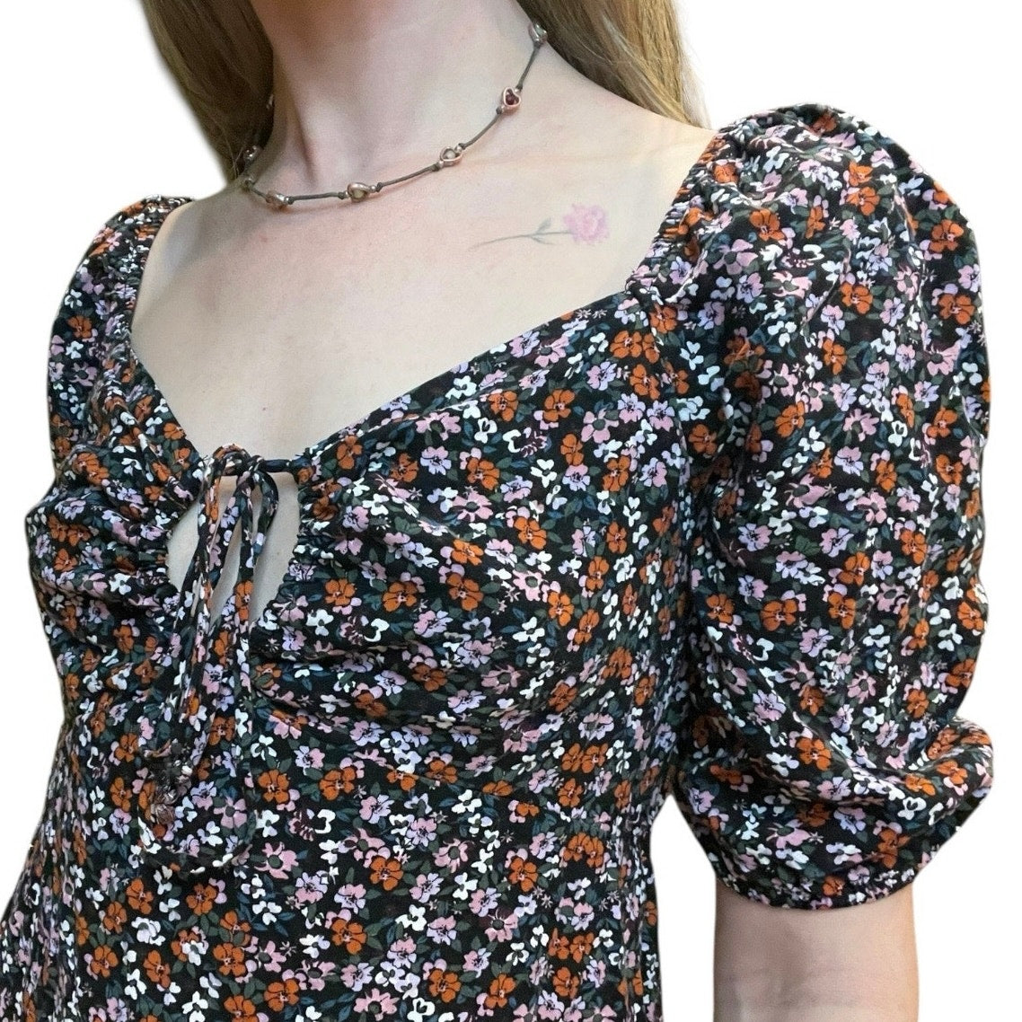 Wild Fable Floral Half Puff Sleeve Tie Front Mini Dress