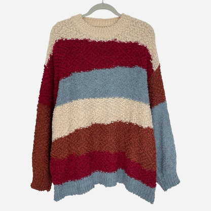 Colorblock Chunky Popcorn Knit Pullover Sweater