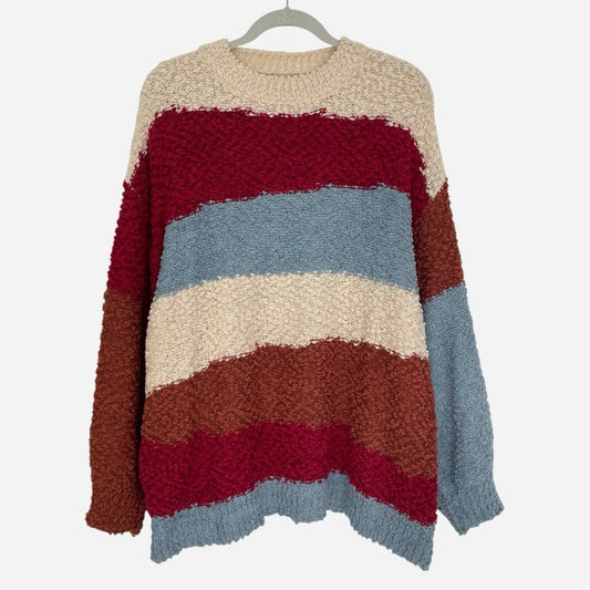 Colorblock Chunky Popcorn Knit Pullover Sweater
