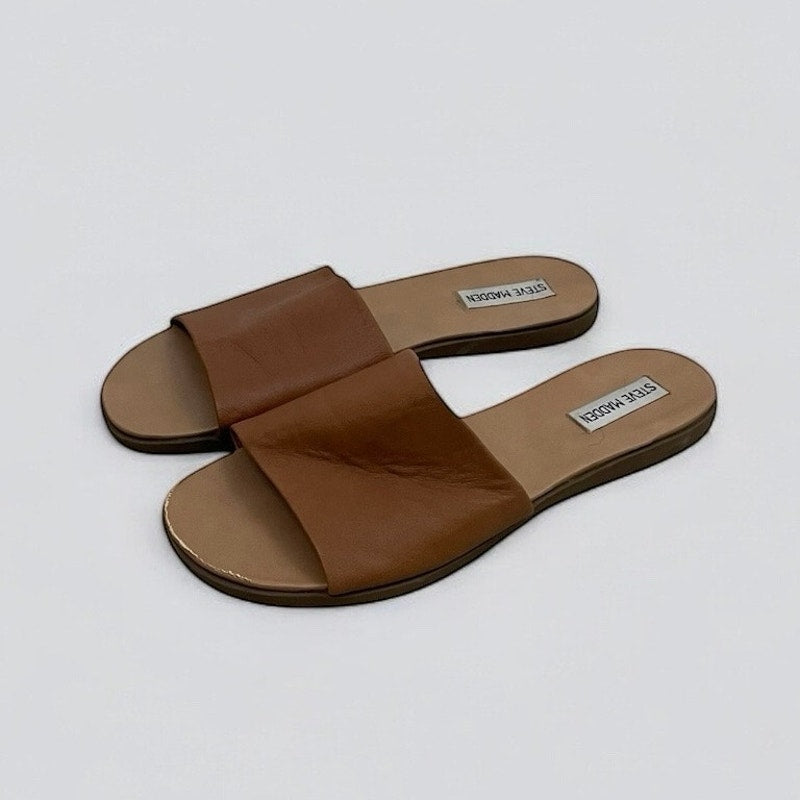 Steve Madden Beige Kailey Leather Slides Sandals