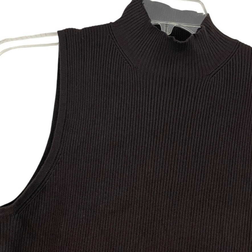 Investments Brown Ribbed Knit Soft High Neck Tank Top Sweater