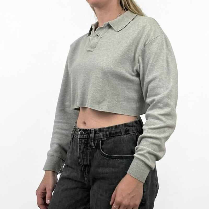 Ralph Lauren Grey Cropped Long Sleeve Top