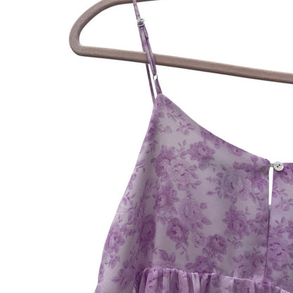 Forever 21 Purple Floral Tiered Billowy A-Line Mini Dress