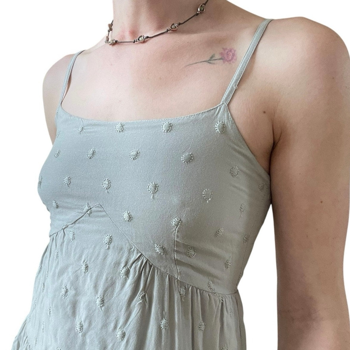 Jessica Simpson Light Green Boho Embroidered Tiered Mini Dress