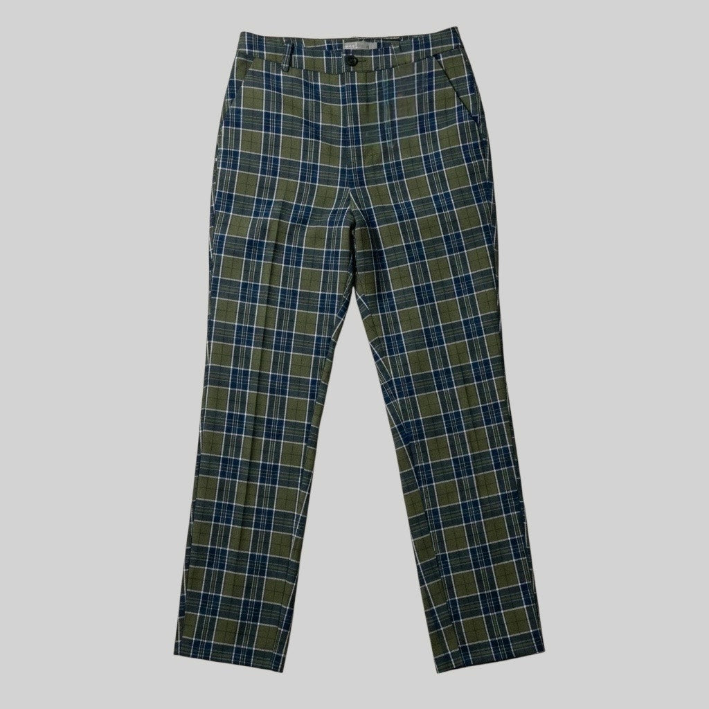 ASOS Green & Navy Blue Plaid High Rise Trousers