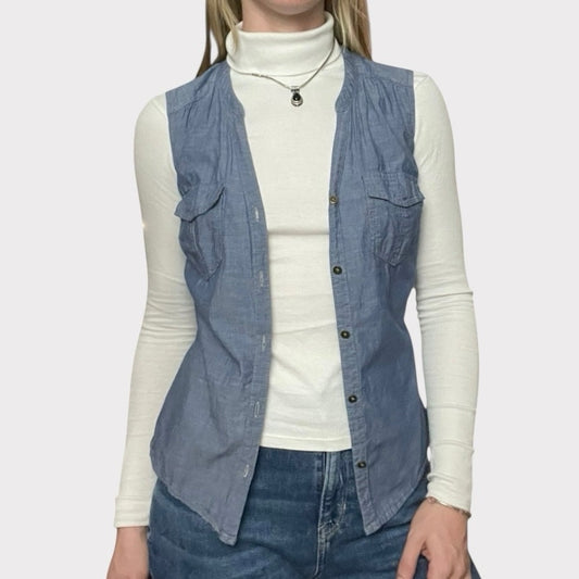 Sonoma Life + Style Blue Button Down Sleeveless Blouse