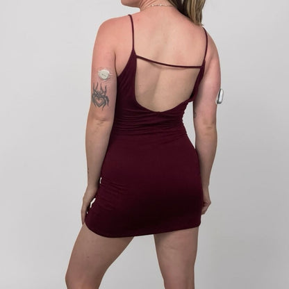 Burgundy Open Back Bodycon Mini Dress
