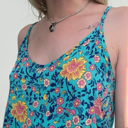 Qearal Blue Boho Floral Print Mini Dress