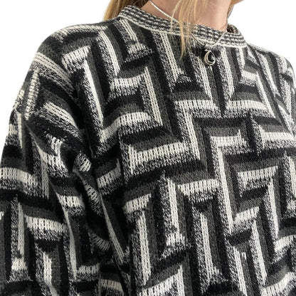 AREA Vintage Black & Grey Geometric Knit Crewneck Sweater