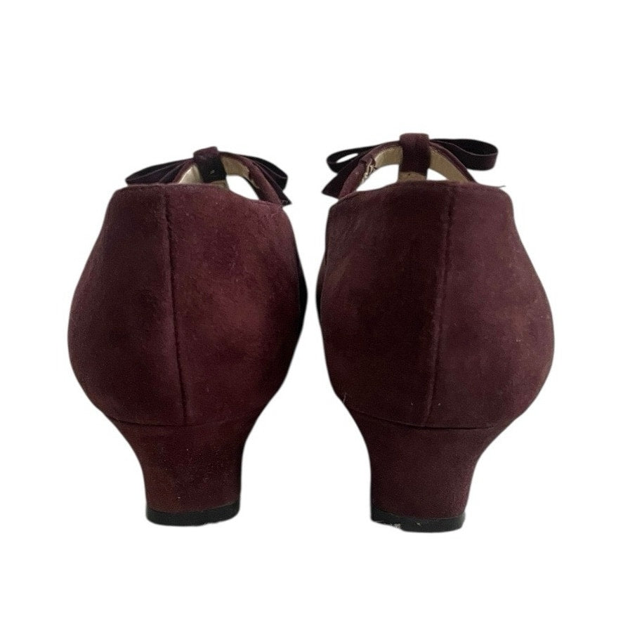 KIKIT Vintage Beauregard 2 Chianti Suede Leather Brown Bow Heels