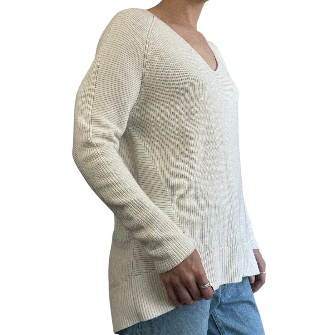 Athleta White Knit V-Neck Sweater