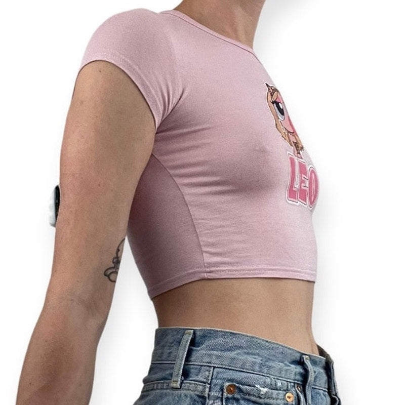 Soft Light Pink Leo Y2K Graphic Short Sleeve Cropped Baby Tee