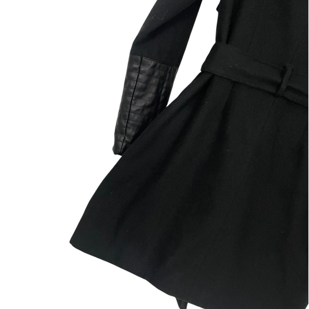Bagatelle Black Faux Leather Trim Belted Moto Wrap Coat
