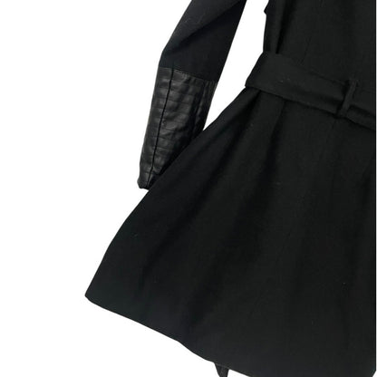 Bagatelle Black Faux Leather Trim Belted Moto Wrap Coat