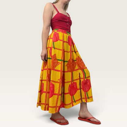 Moda Spiegel Yellow & Red Tulip Print Side Slit Maxi Skirt