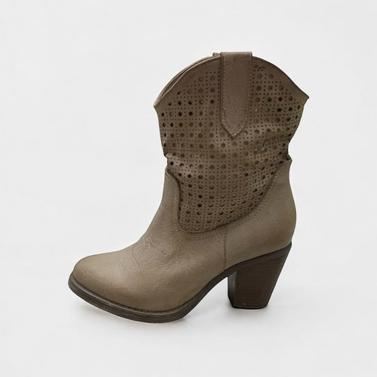 FrancescoMilano Tan Genuine Leather Western Heeled Boots