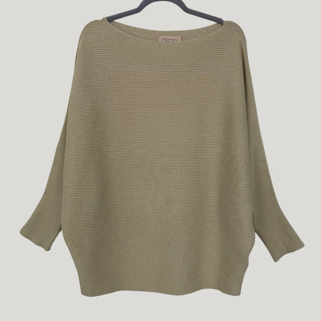 Philosophy Beige & Gold Metallic Knit Sweater