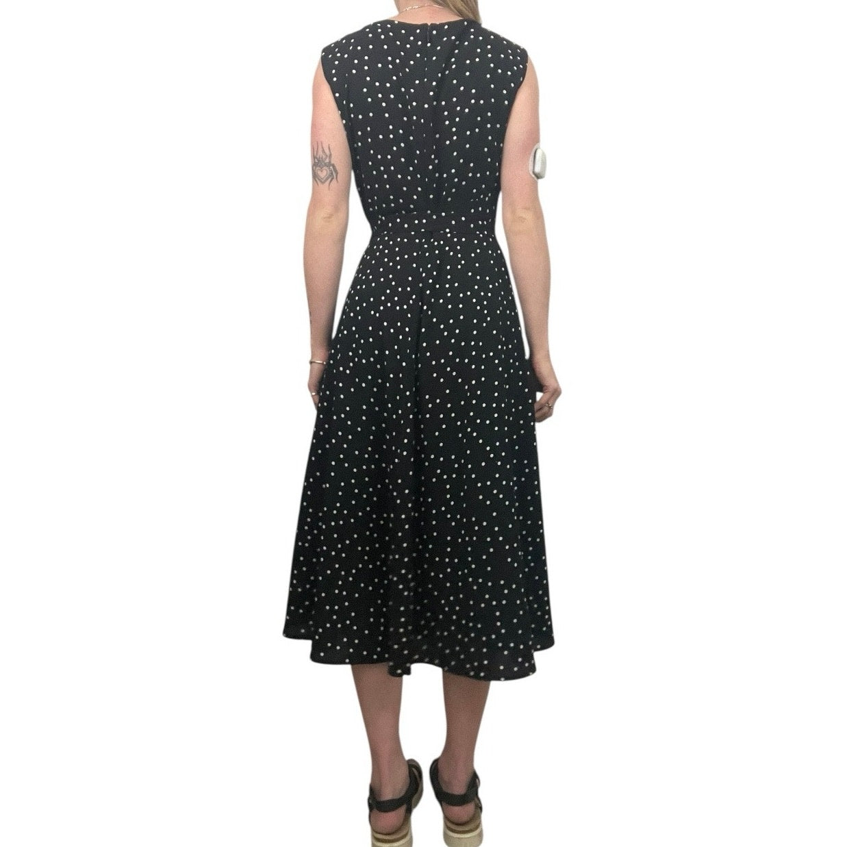 Tahari Black & White Polka Dot A-Line Midi Dress