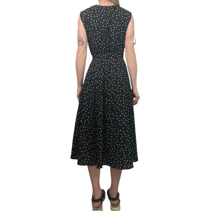 Tahari Black & White Polka Dot A-Line Midi Dress