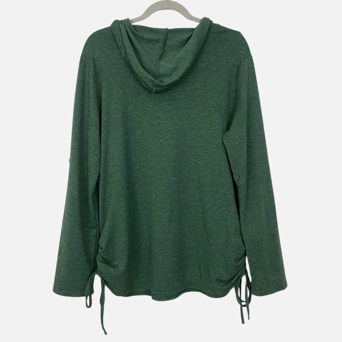 Cyanstyle Green Ruched Side Tie Henley Hoodie