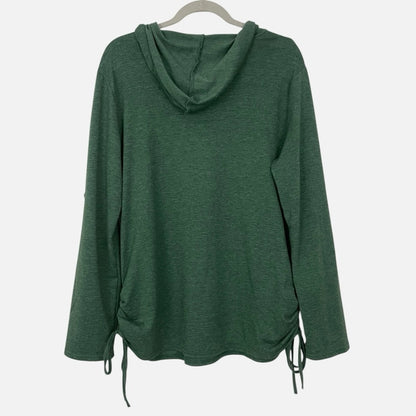 Cyanstyle Green Ruched Side Tie Henley Hoodie