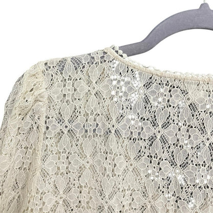 Hinge Sheer Lace Cream Boho Long Bell Sleeve V-Neck Blouse