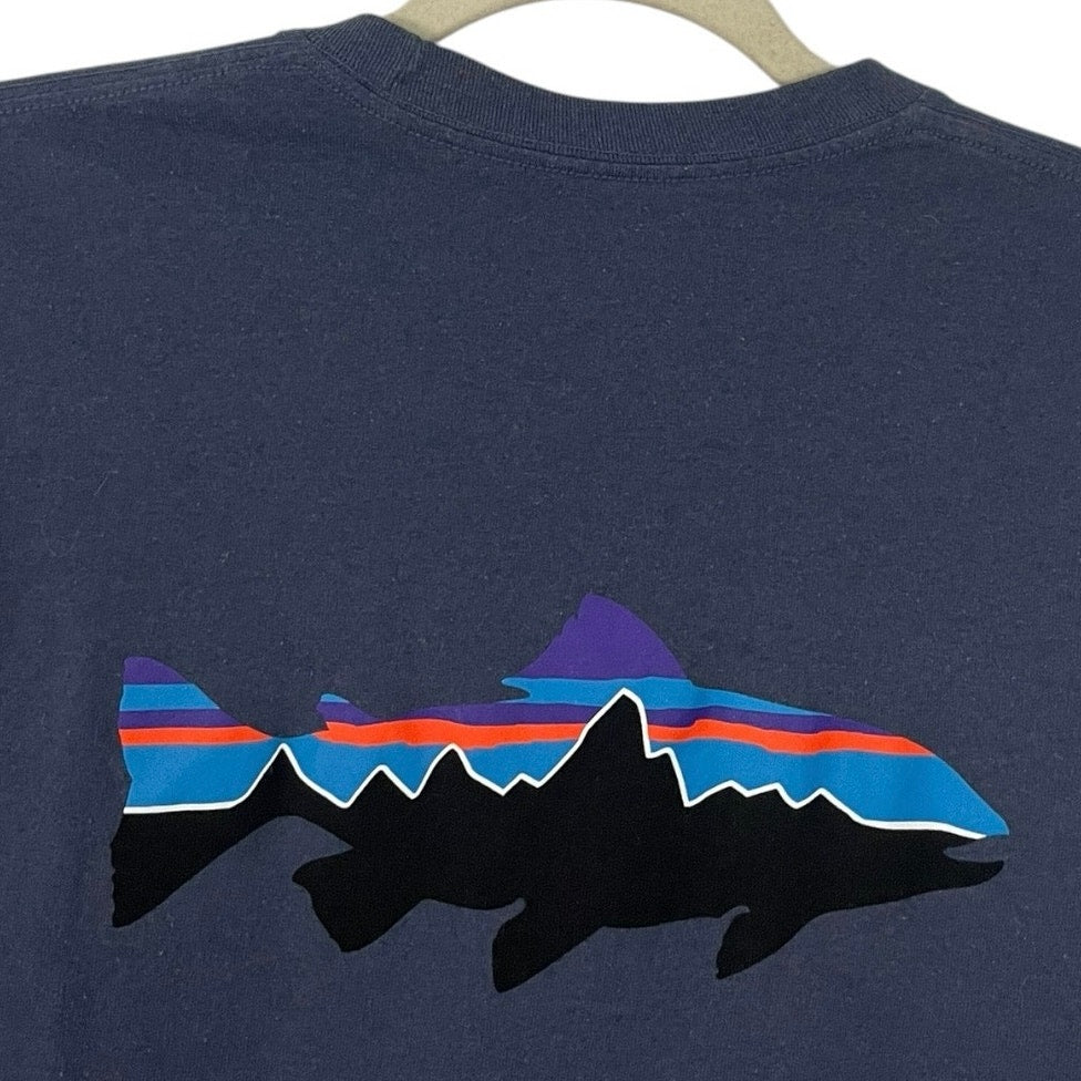 Patagonia Mens Navy Blue Fish Graphic Long Sleeve Responsibili-Tee