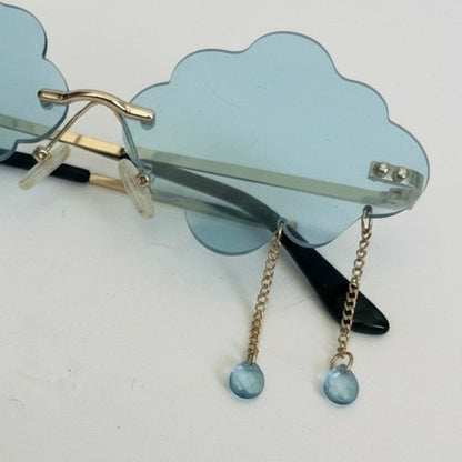 Blue Cloud Dangling Gold Chain Raindrop Crystal Charm Statement Sunglasses