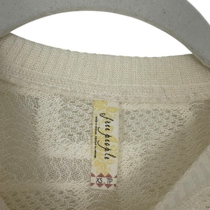 Free People White Lace Trim Sheer Knit Cross Front Sweater
