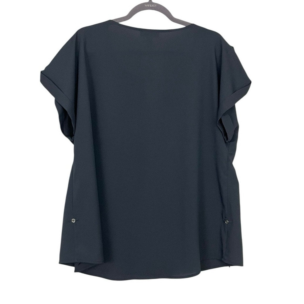 Calvin Klein Sheer Grey Short Cuffed Sleeve Cutout Blouse