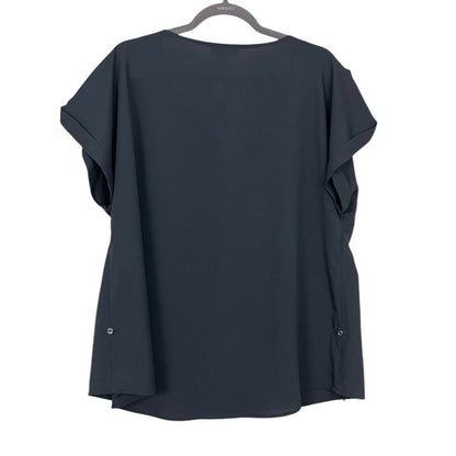 Calvin Klein Sheer Grey Short Cuffed Sleeve Cutout Blouse