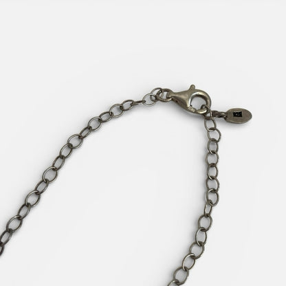 Vintage Abstract Black Iridescent Glass Pendant Silver Chain Statement Necklace