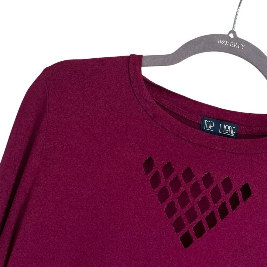 Top Ligne Magenta Cutout Neck Long Sleeve Top